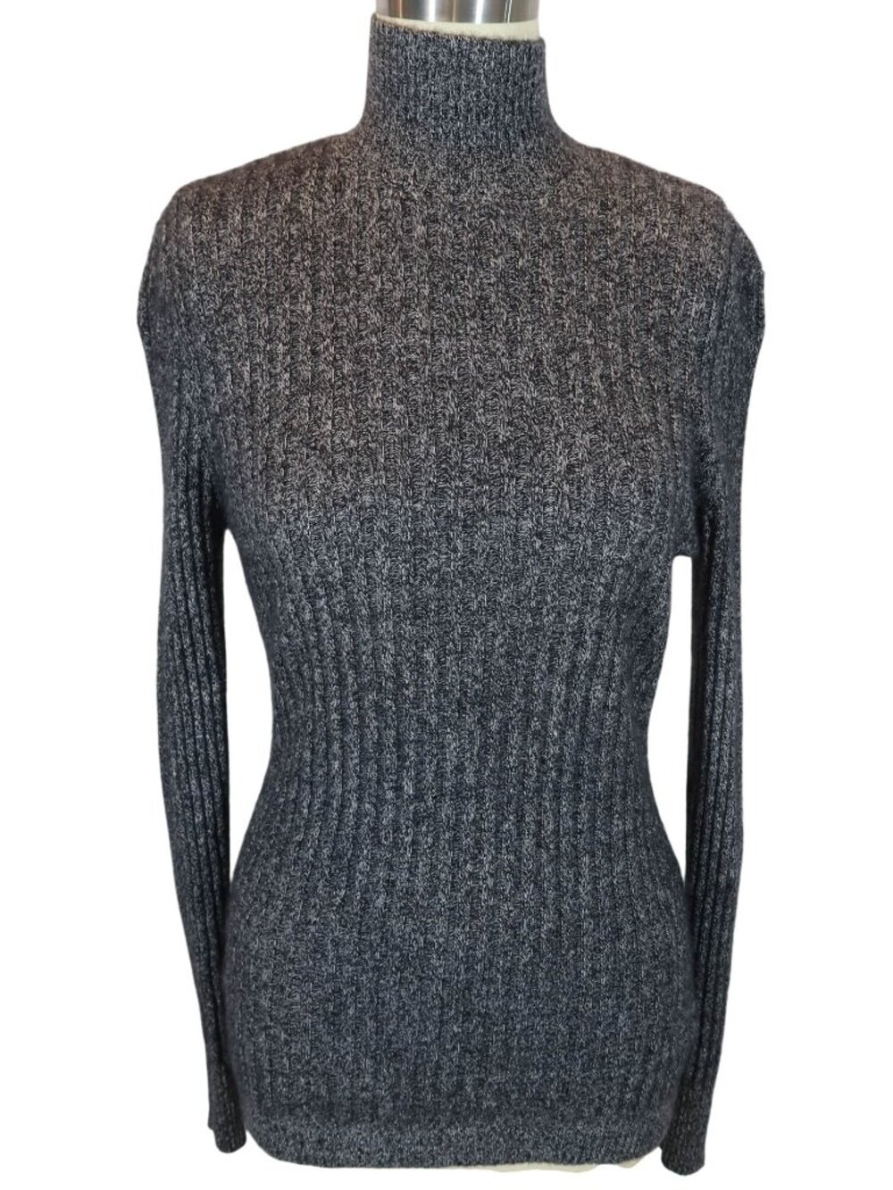SAKS FIFTH AVENUE 100% Cashmere Charcoal Gray Ribbed Turtleneck Sweater Size L
